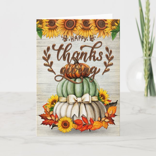 Happy Thanksgiving Stack of Pumpkins Card (Front)