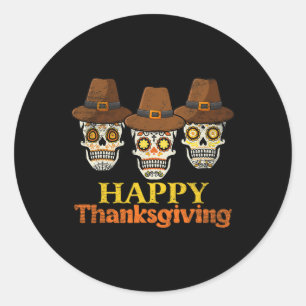 Happy Thanksgiving Sugar Skull Fall Halloween Cost Classic Round Sticker
