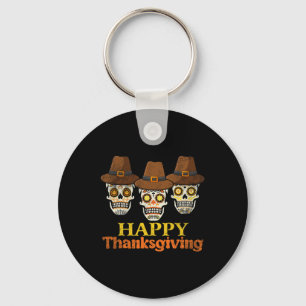 Happy Thanksgiving Sugar Skull Fall Halloween Cost Key Ring