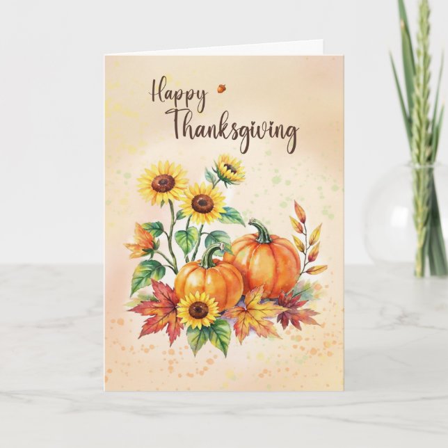 Happy Thanksgiving Sunflowers and Pumpkins Card (Front)