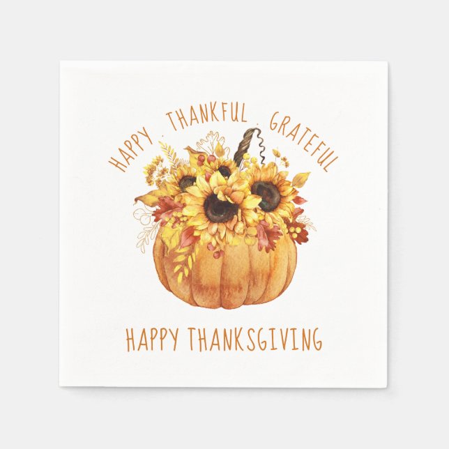 Happy Thanksgiving Sunflowers Pumpkin  Napkin (Front)