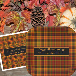 Happy Thanksgiving Tartan Plaid Fall Colours  Paper Plate