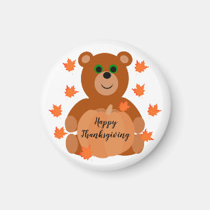 Happy Thanksgiving Teddy Bear Pumpkin Leaves Mag Magnet