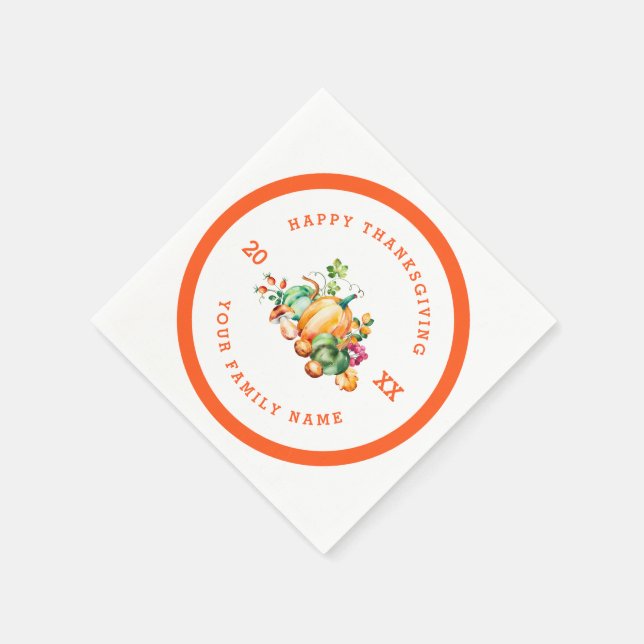Happy Thanksgiving Text & Fall Harvest Napkin (Corner)