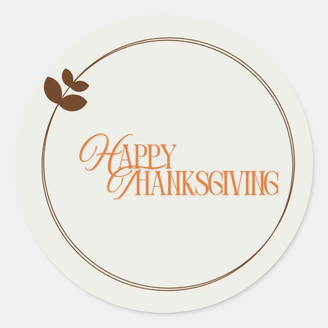 Happy Thanksgiving text leaf circle Classic Round Sticker (Front)