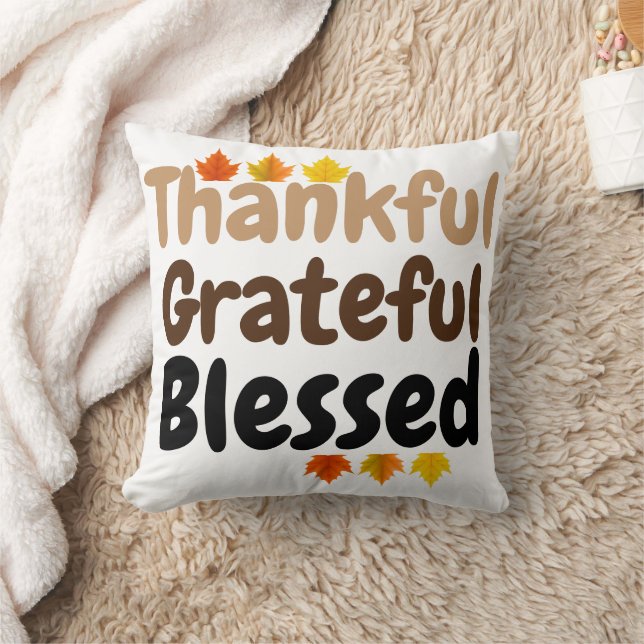 happy Thanksgiving Thankful, Grateful, Blessed Cushion (Blanket)