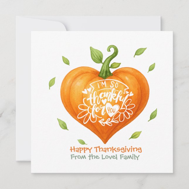 Happy Thanksgiving Thankful Heart Pumpkin  Holiday Card (Front)