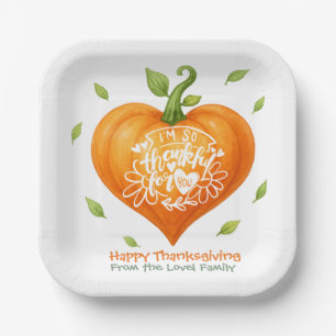 Happy Thanksgiving Thankful Heart Pumpkin Paper Plate