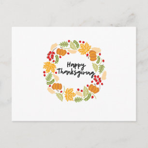 HAPPY THANKSGIVING, Thanksgiving Wreath, Cute Holiday Postcard