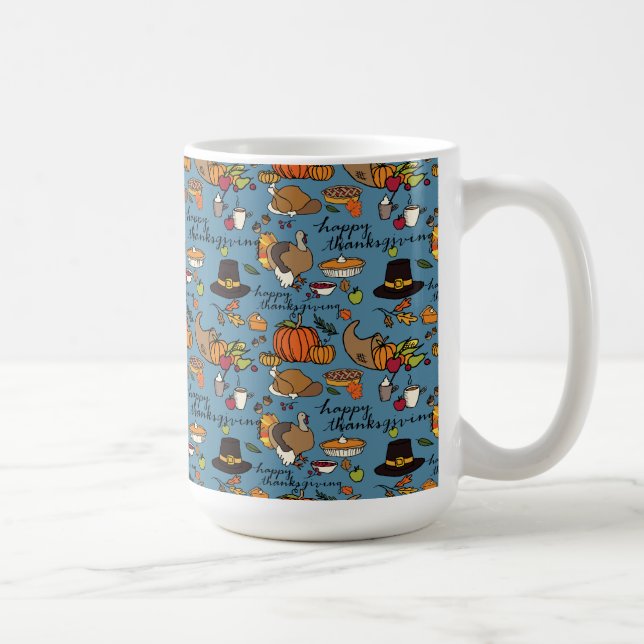 Happy Thanksgiving Themed Mug Blue Background (Right)