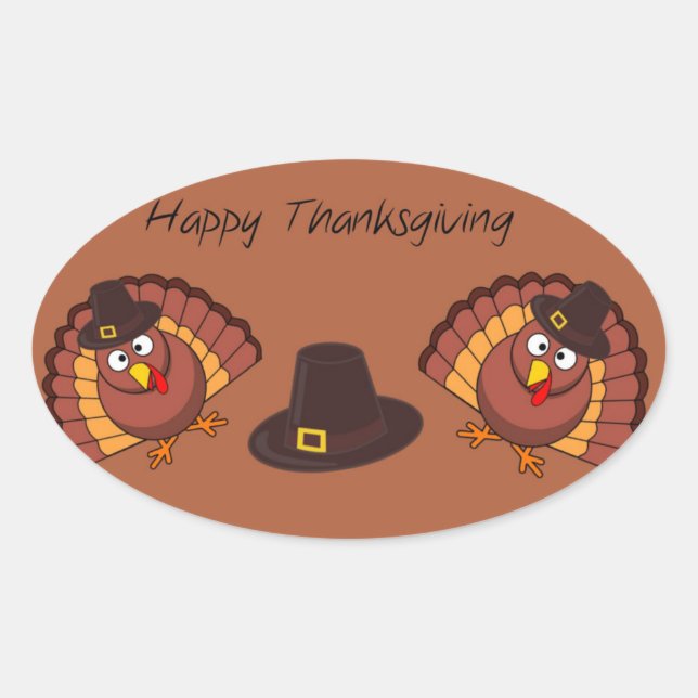 Happy Thanksgiving themed Oval Sticker (Front)