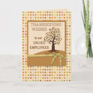 Happy Thanksgiving to Employees Dots and Tree Holiday Card