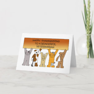Happy Thanksgiving to Veterinarian Cartoon Pets Card