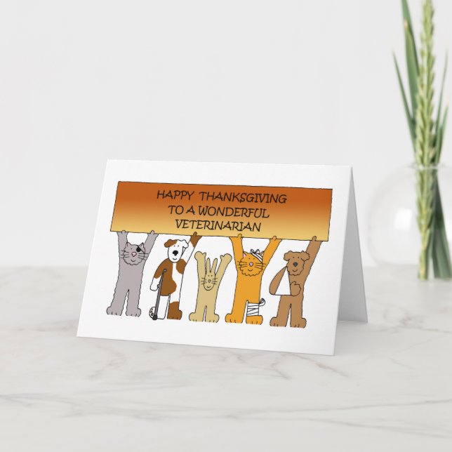 Happy Thanksgiving to Veterinarian Cartoon Pets Card (Front)