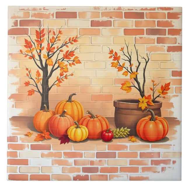 Happy Thanksgiving Trendy Beautiful Fall Ceramic Tile (Front)