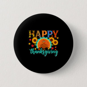 Happy Thanksgiving Turkey & Sunflower, Thanksg 6 Cm Round Badge