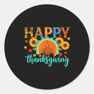 Happy Thanksgiving Turkey & Sunflower, Thanksg Classic Round Sticker