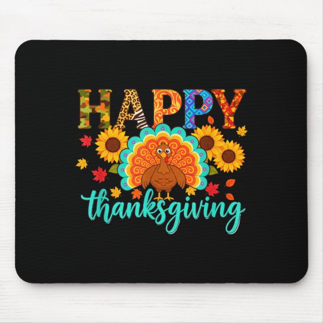 Happy Thanksgiving Turkey &amp; Sunflower, Thanksg Mouse Pad (Front)