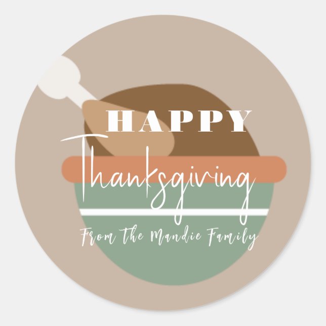 Happy Thanksgiving Turkey Bowl Classic Round Sticker (Front)