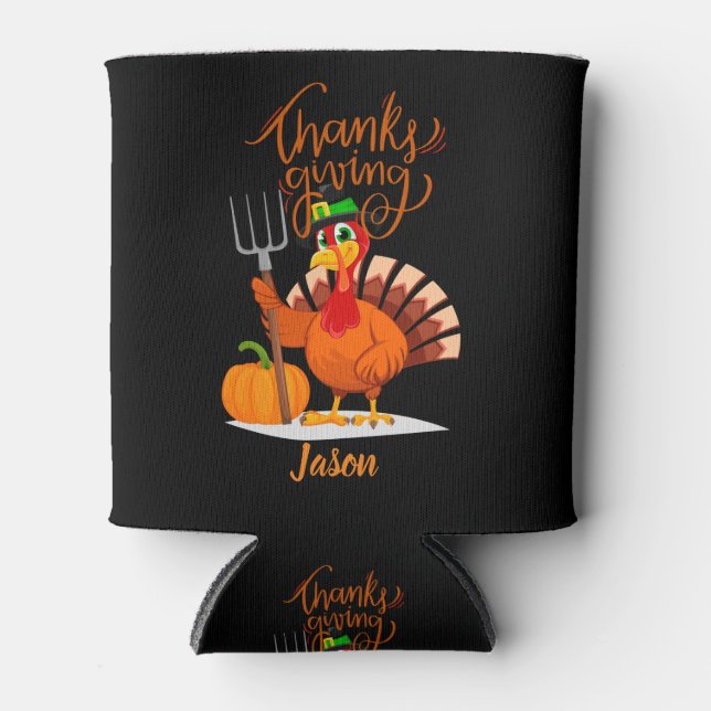 Happy Thanksgiving Turkey Can Cooler (Front)