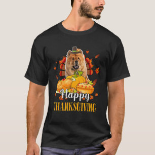 Happy Thanksgiving Turkey Chow Chow Wearing Hat Pu T-Shirt