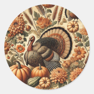 Happy Thanksgiving Turkey Classic Round Sticker