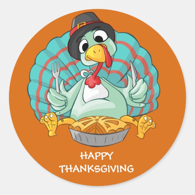 Happy Thanksgiving Turkey Classic Round Sticker (Front)