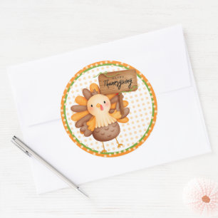 Happy Thanksgiving Turkey Classic Round Sticker