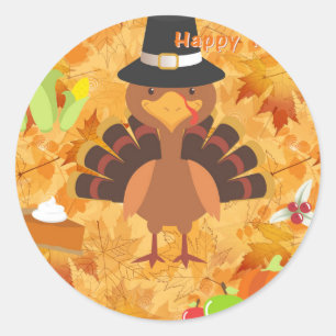 happy thanksgiving turkey classic round sticker