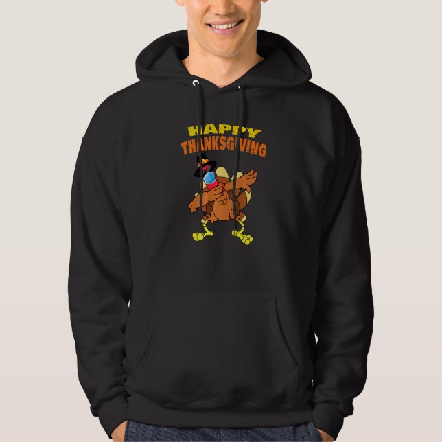 Happy Thanksgiving Turkey Dabbing Face Mask Quaran Hoodie (Front)