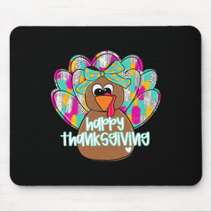 Happy Thanksgiving Turkey Day Thanks Give Girl Wom Mouse Pad