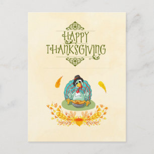 Happy Thanksgiving Turkey Eating Pumpkin Pie Holiday Postcard