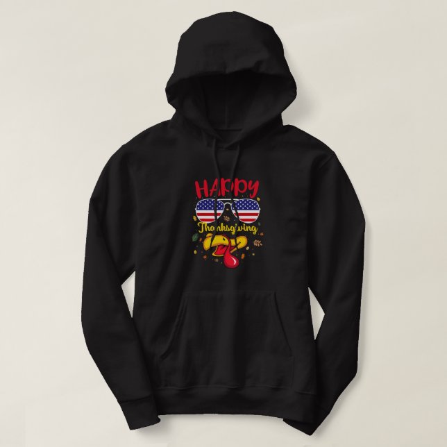 Happy Thanksgiving Turkey Face US Flag Funny Thank Hoodie (Design Front)