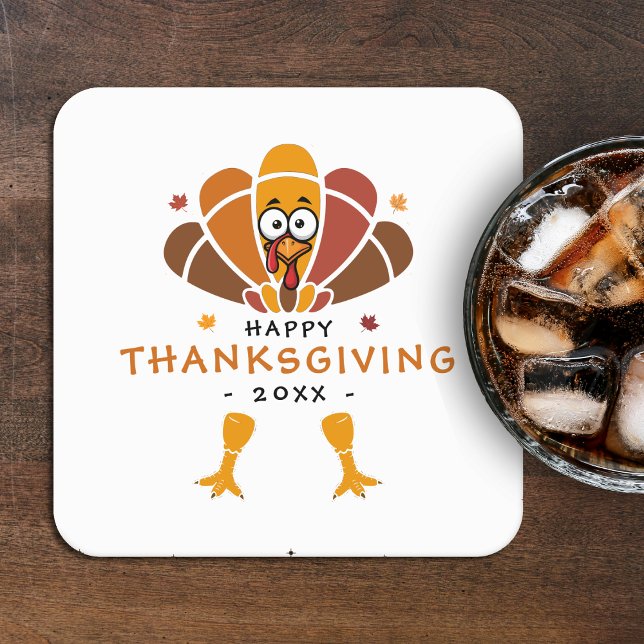 Happy Thanksgiving Turkey Fall Friendsgiving Party Square Paper Coaster (Happy Thanksgiving Turkey Fall Friendsgiving Party Square Paper Coaster
)