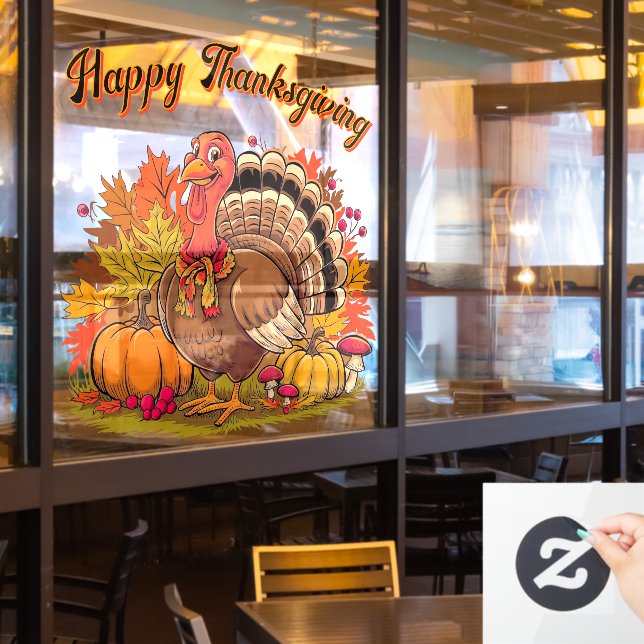 Happy Thanksgiving Turkey Fall Harvest Graphic  (Restaurant Window)