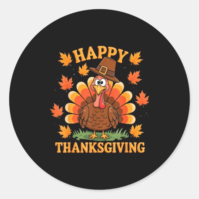 Happy Thanksgiving Turkey Family Dinner Thanksgivi Classic Round Sticker (Front)
