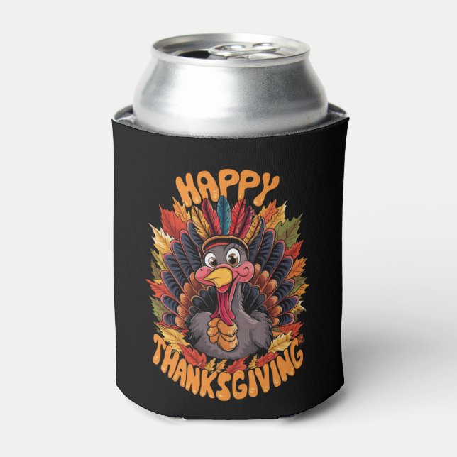 Happy Thanksgiving Turkey Family Fall Can Cooler (Can Front)