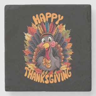 Happy Thanksgiving Turkey Family Fall Stone Coaster