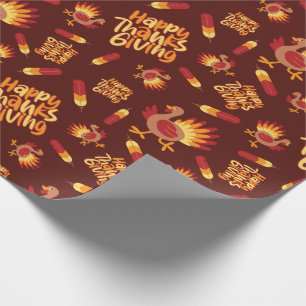 Happy Thanksgiving Turkey & Feather Fall Seamless Wrapping Paper