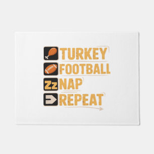 Happy Thanksgiving Turkey Football Nap Repeat Funn Doormat