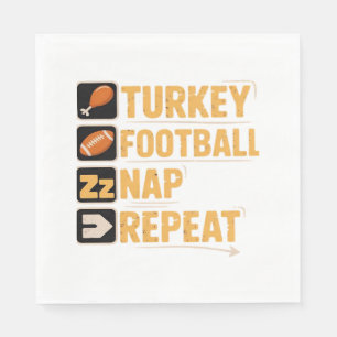 Happy Thanksgiving Turkey Football Nap Repeat Funn Napkin