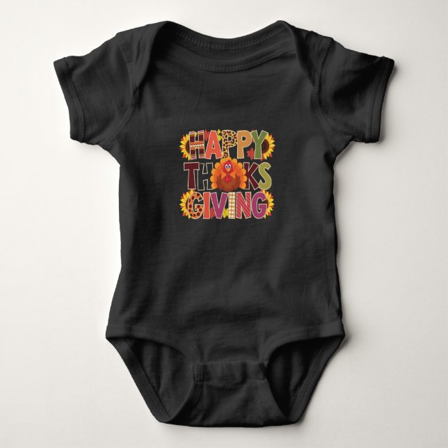 Happy Thanksgiving Turkey Funny Pumpkin Season Baby Bodysuit (Front)