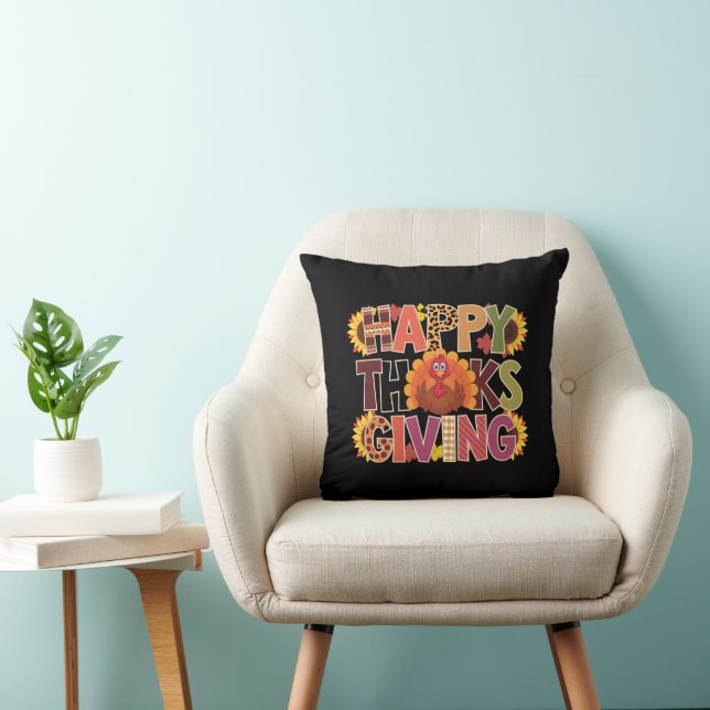 Happy Thanksgiving Turkey Funny Pumpkin Season Cushion (Chair)