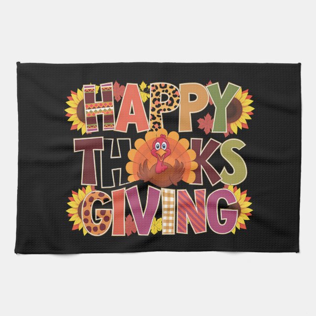 Happy Thanksgiving Turkey Funny Pumpkin Season Tea Towel (Horizontal)