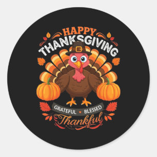 Happy Thanksgiving Turkey Grateful Blessed Gratefu Classic Round Sticker