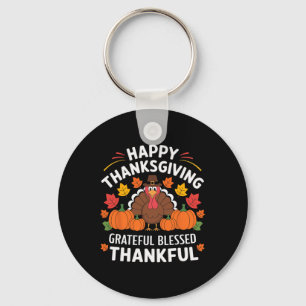 Happy Thanksgiving Turkey Grateful Blessed Thankfu Key Ring