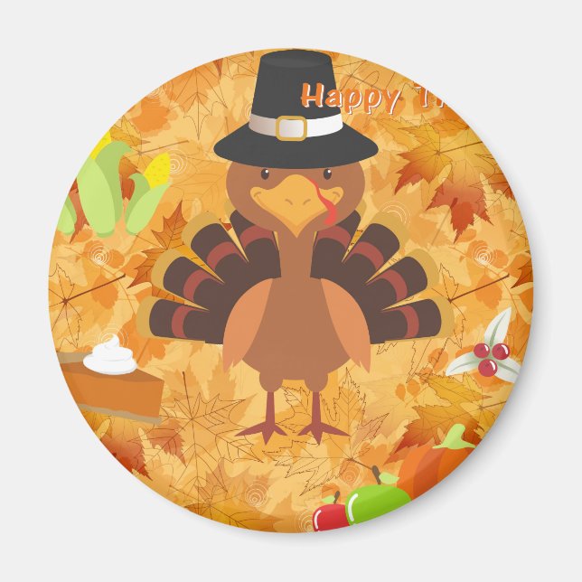 happy thanksgiving turkey magnet (Front)