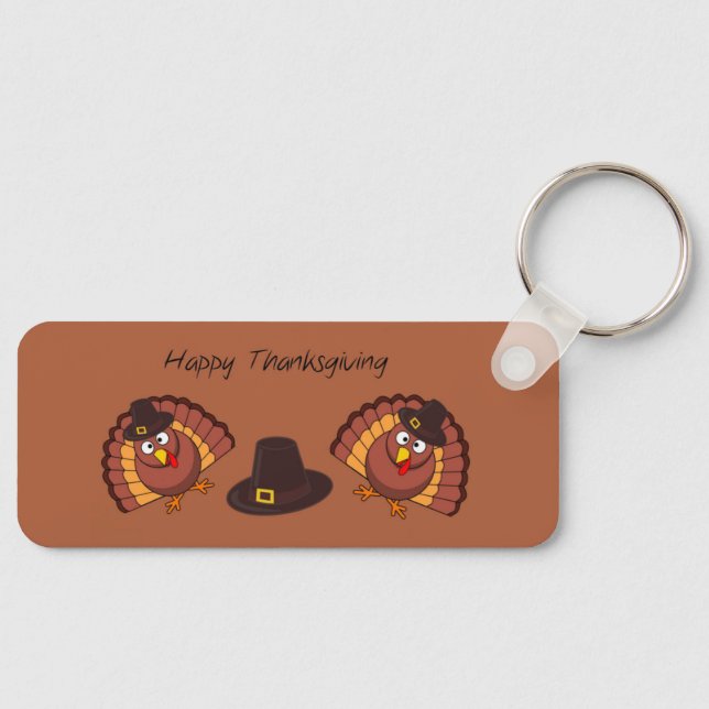 Happy Thanksgiving turkey on brown Key Ring (Front)
