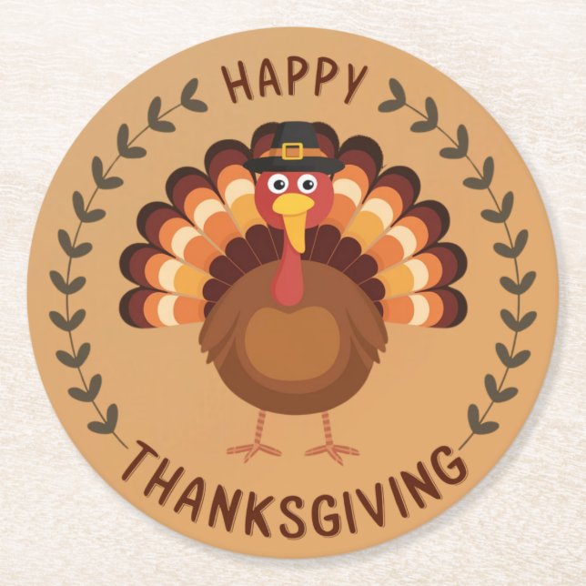 Happy Thanksgiving Turkey Paper Coaster (Front)