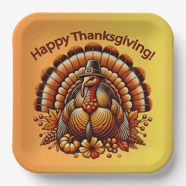Happy Thanksgiving Turkey Paper Plate (Front)